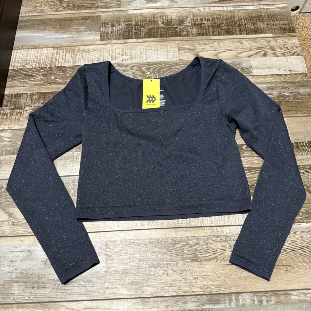 All in Motion Top Women's XL Sparkle Long Sleeve Square Neck NWT Athleisure Gym